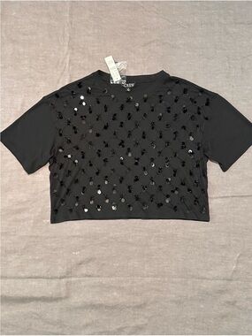 J. Crew Black Sequin Embellished Cropped Tee